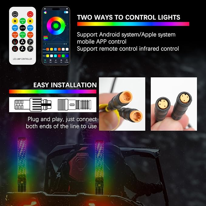 DREAMIZER 2PCS 1FT Fat Spiral Led Whip Lights - Image 5