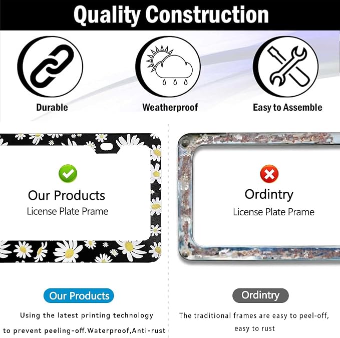 2 Pack Universal Daisy Floral License Plate Frame - Image 5