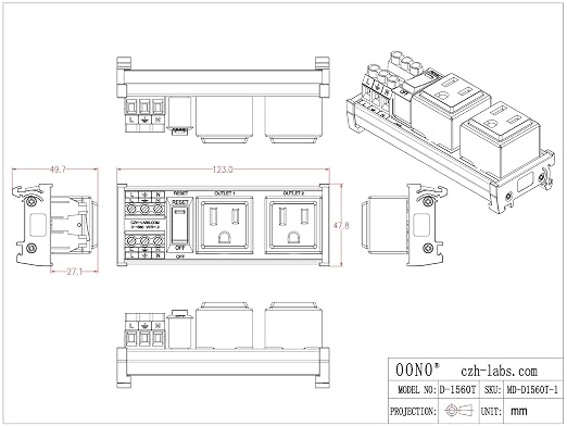 DIN Rail Mount AC 120V NEMA 5-15R Double Receptacles Outlet Power Strip Module - Image 5