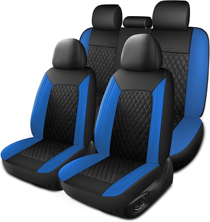 Blue Car Seat Covers, Breathable and Waterproof Seat Cover Full Set, PU Premium by HChengkikz
