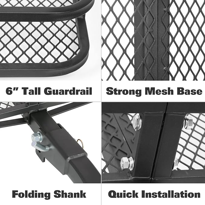 WEIZE Folding Hitch Mount Cargo Carrier Basket 60" X 20" X 6"+ Waterproof Cargo - Image 4