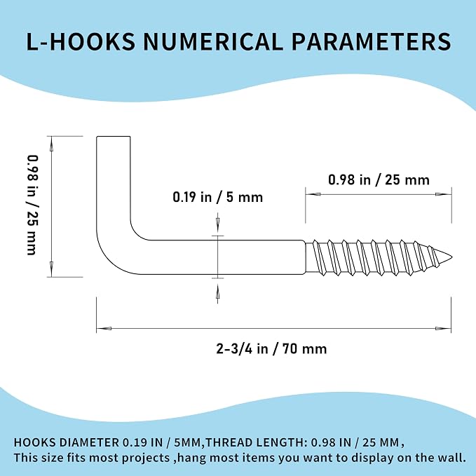 304 Stainless Steel M5 Screw-in Hooks 60 Pcs, 7 Shape Screw Hooks, Right Angle - Image 4