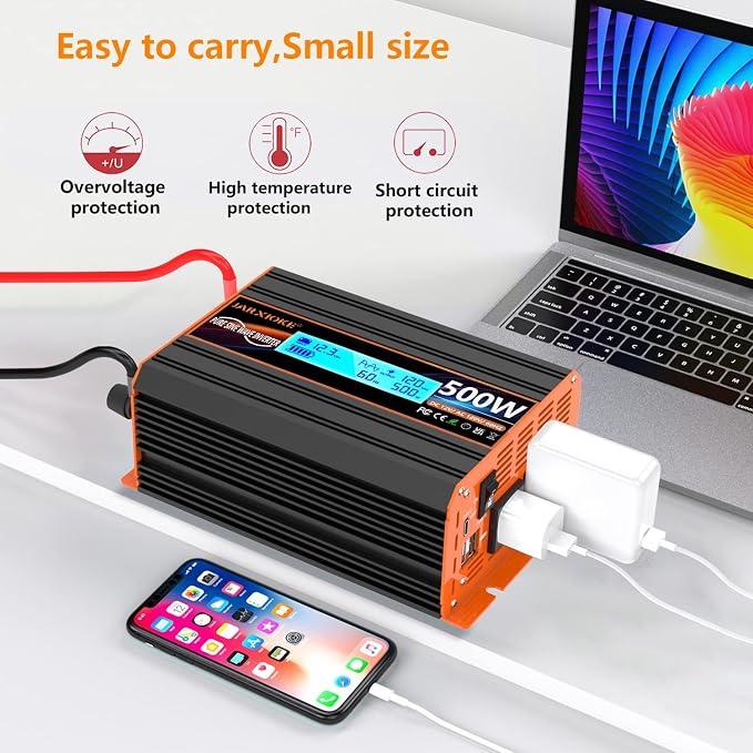 500 Watt Pure Sine Wave Power Inverter 12V DC to 110V 120V Converter - Image 2