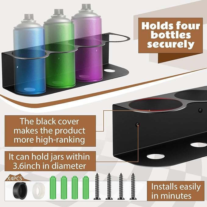Therwen 2 Pcs 4 Holes All Purpose Steel Spray Bottle Holder Heavy Duty Can - Image 3
