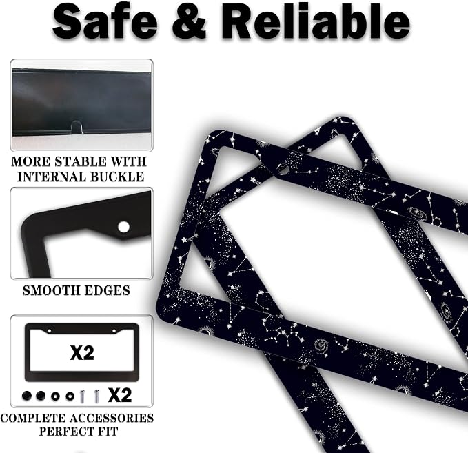 License Plate Frames Black and White License Plate Holder Galaxy Moon and Stars - Image 4