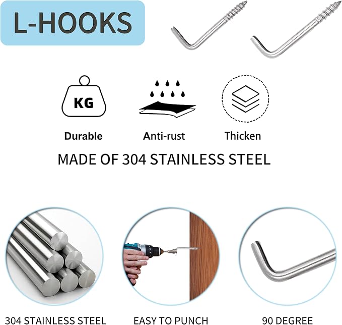 304 Stainless Steel 2-3/4 in Screw-in Hooks 20 Pcs, 7 Shape Screw Hooks - Image 2