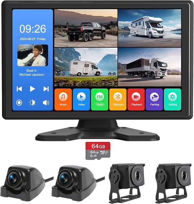 4 Channel Backup Camera System, Touchable 10.26 inch Monitor by Unknown