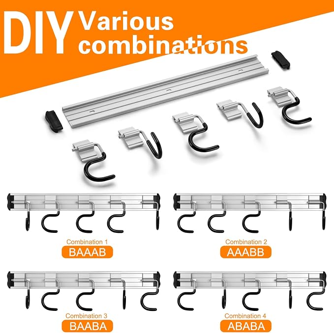 34.5'' Aluminum Alloy Garage Tool Organizer Hooks, Broom Holder Wall Mount - Image 4