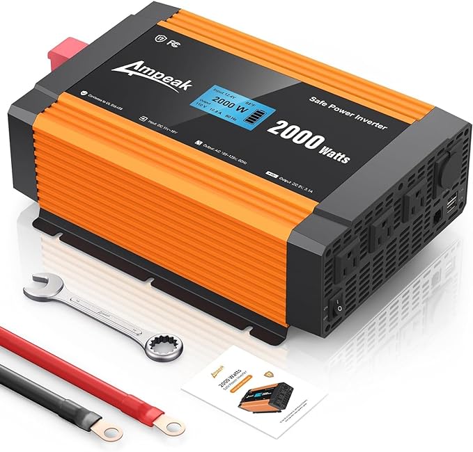Ampeak 2000W Power Inverter 6.2A Dual USB Ports 3AC Outlets Stable Voltage by Ampeak