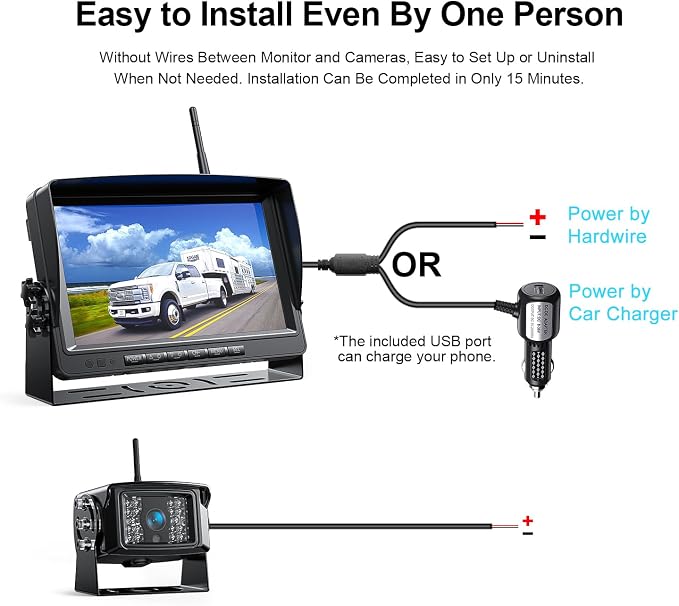 Fookoo 1080P 9" Wireless Backup Camera System, IP69 Waterproof Rear View Front - Image 8
