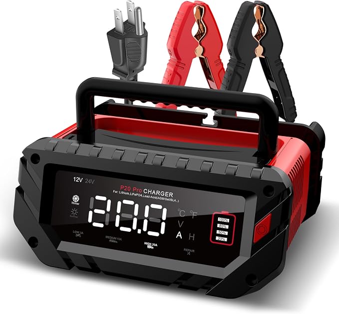 20-Amp Car Battery Charger, 12V/24V Smart Automotive Charger, Battery Maintainer by AorikaAutomotiveProducts