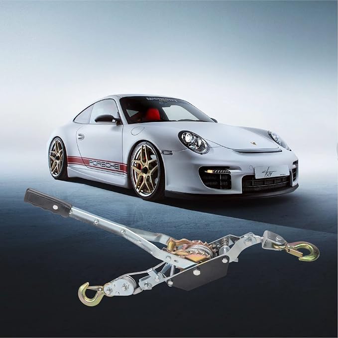 4 Ton Heavy Duty 2 Hook Steel Cable Dual Gear Power Puller Come Along Chain - Image 6