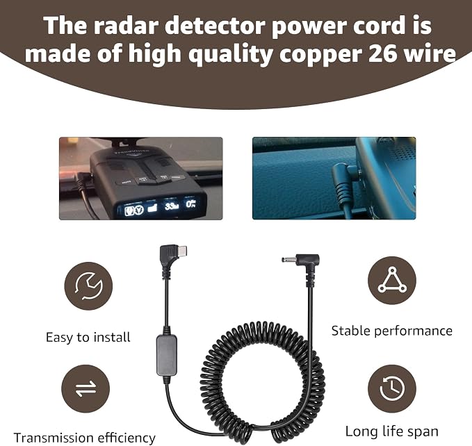 USB-C to DC3.5 Power Cable for Radar Detectors, 8.2FT 5V-12V Type C Power Cord - Image 5