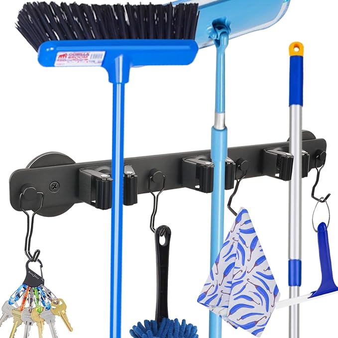 Strong Magnetic Mop Broom Holder, 1 Set Heavy Duty Magnetic Mop Hanger by SKNOOYLIGHT