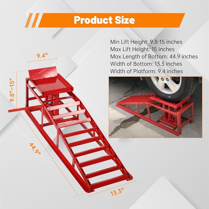 2 Pack Hydraulic Car Ramps 10, 000lbs/5T Capacity Low Profile Car Lift Service - Image 2