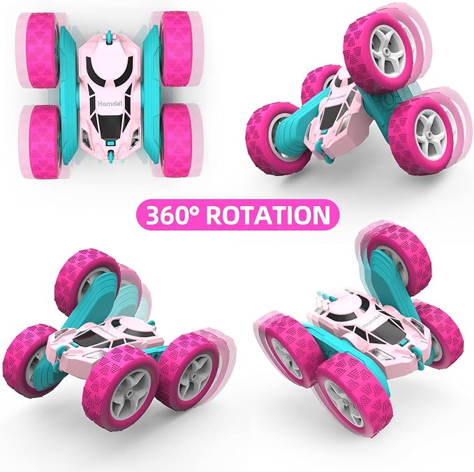 Remote Control Car for Girls Pink RC Car Double Sided 360°Flip Stunt Car - Image 3