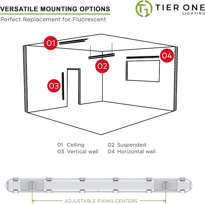 TIERONE 4ft LED Vapor Tight Light 50W Outdoor Shop Light IP65 Waterproof 0-10V - Image 5