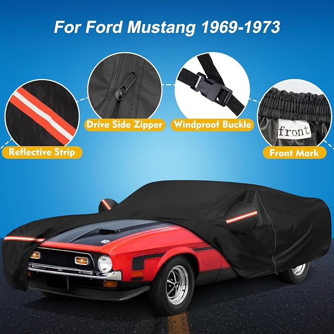 QUNSUNUS Waterproof Car Cover for Ford Mustang 1969-1973, Outdoor Car Covers - Image 2