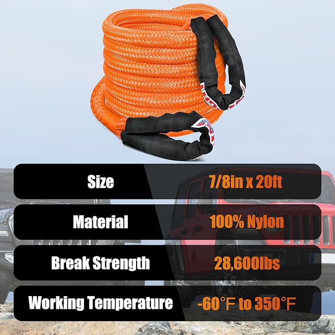 Nilight Kinetic Recovery Rope 28, 600LBS 7/8" x 20ft Snatch Strap Heavy Duty - Image 7