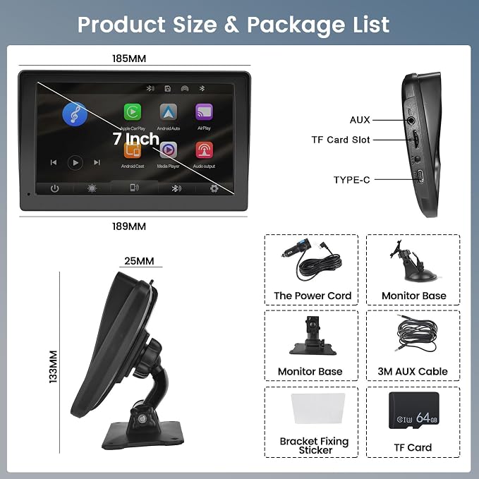 【64G TF Card】 Portable Wireless Apple CarPlay and Android Auto Screen - Image 8
