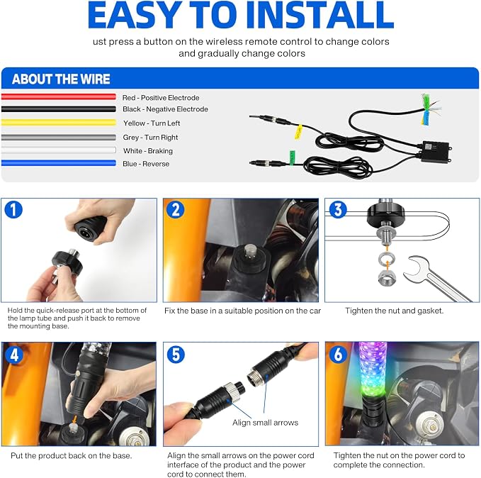 2Pack 3FT Fat Whip Lights, RGB Led Whip Lights - Image 6