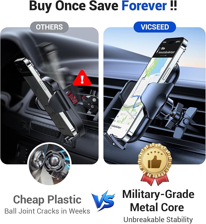 VICSEED Strong Suction Car Phone Holder 3-in-1 Dashboard Windshield Vent - Image 5
