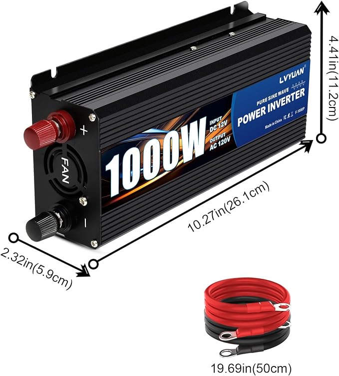 LVYUAN 1000 Watt Pure Sine Wave Power Inverter 12V to 110V/120V DC to AC - Image 3