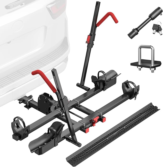 Hitch 2 EBike Rack with Ramp, 170lbs Capacity Electric Bike Carrier Foldable by RoamEase