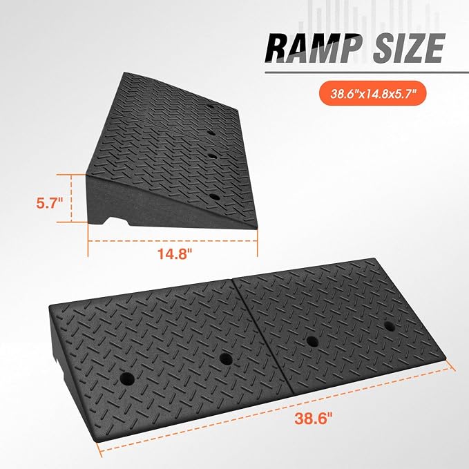DNA MOTORING 1pcs 5.7" Rise Rubber Curb Ramp Heavy Duty Loading Driveway Ramp - Image 2
