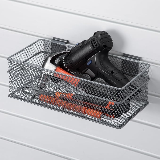 Barydat 4 Pcs Slatwall Basket Set Ventilated Metal Slatwall Basket Hanging Wire - Image 2
