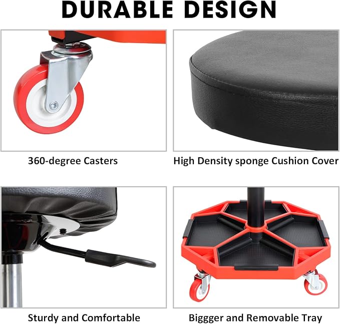 Torin ATRXF8308B Pneumatic Mechanic Stool/Rolling Shop Creeper Seat - Image 9
