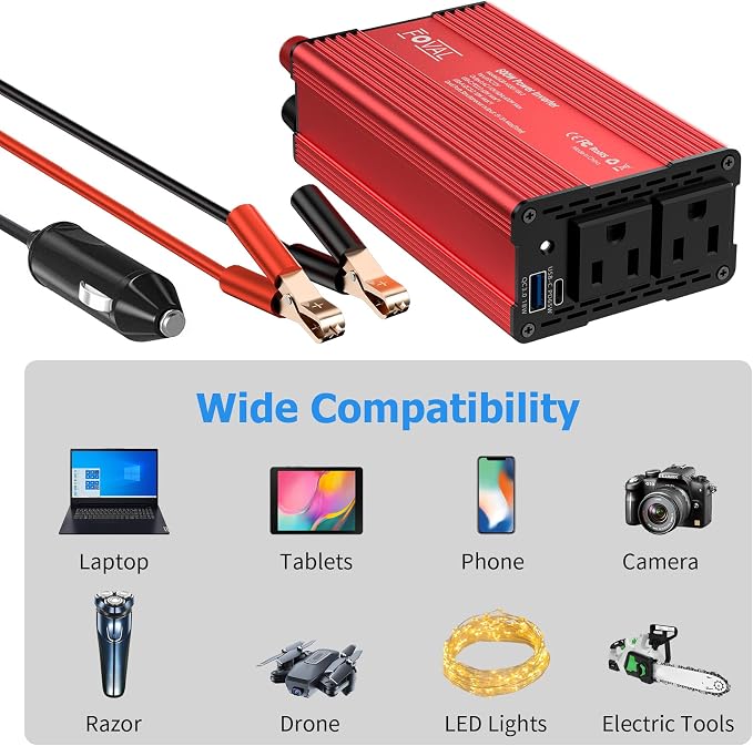 FOVAL 600W Power Inverter 12V DC to 110V AC Car Plug Adapter Outlet Converter - Image 7