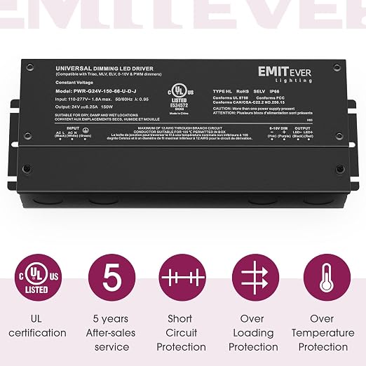 EMITEVER Dimmable Led Driver, 2 Packs 150W AC 110V-277V to DC 24V Transformer - Image 7