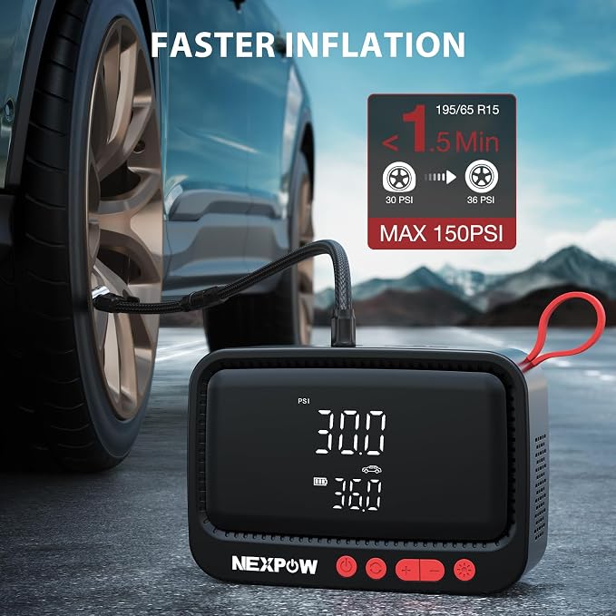 NEXPOW Tire Inflator Portable Air Compressor, 150 PSI Cordless Air Pump - Image 2
