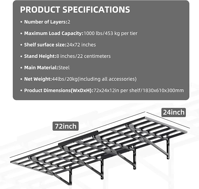 2-Pack 2x6 Ft Garage Wall Shelving Garage Shelving Wall Mounted Garage Wall - Image 4