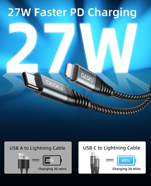 Dasku USB C to Lightning Cable 3Pack 10 FT, iPhone 14 13 Fast Charger Extra - Image 2