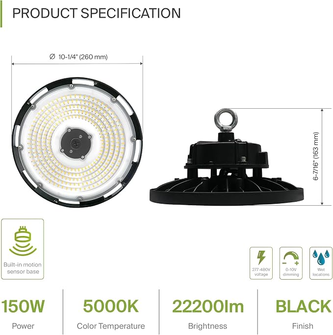 ASD LED High Bay UFO Light Fixture, Commercial Shop Lighting | Dimmable - Image 2