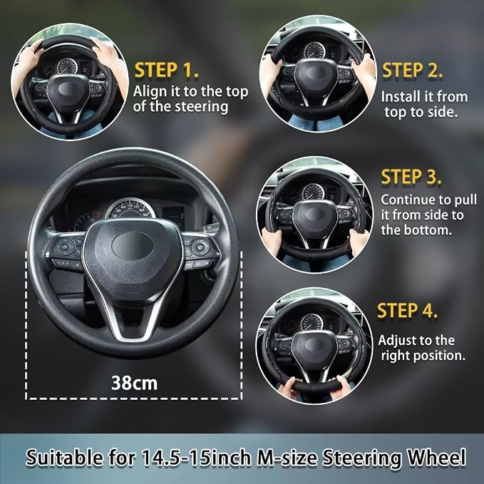 Steering Wheel Cover Black, Carbon Fiber Car Steering Wheel Covers - Image 5