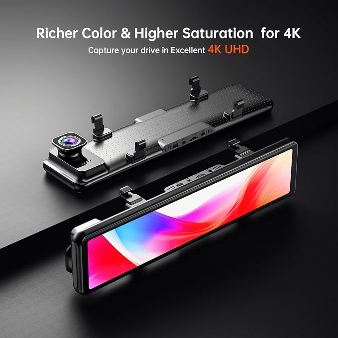 12" 4K UHD Mirror Dash Cam Front and Rear - Image 3