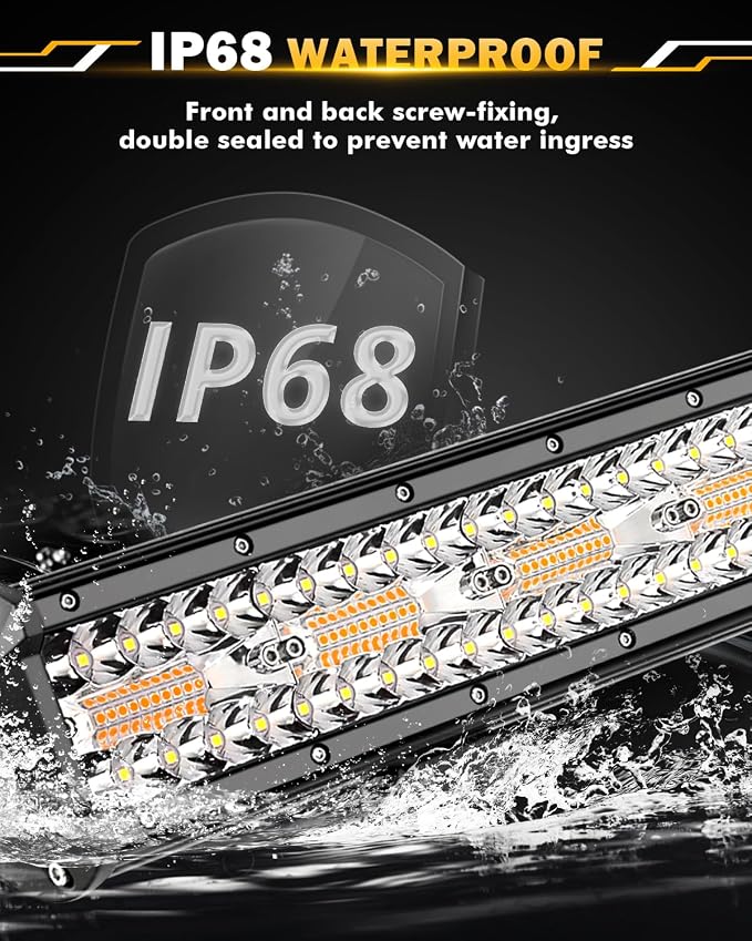 Auxbeam 20 Inch 420W LED Light Bar, 6 Modes Strobe Amber Pod Lights Yellow Fog - Image 5
