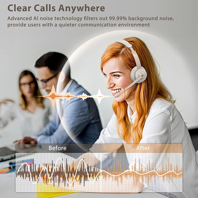 Wireless Headset with Mic for Work, Wireless Headphones with USB Dongle - Image 3