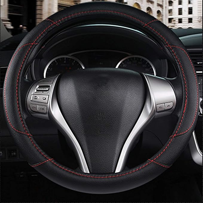 Leather Car Steering Wheel Cover, Non-Slip Car Wheel Cover Protector Breathable - Image 5