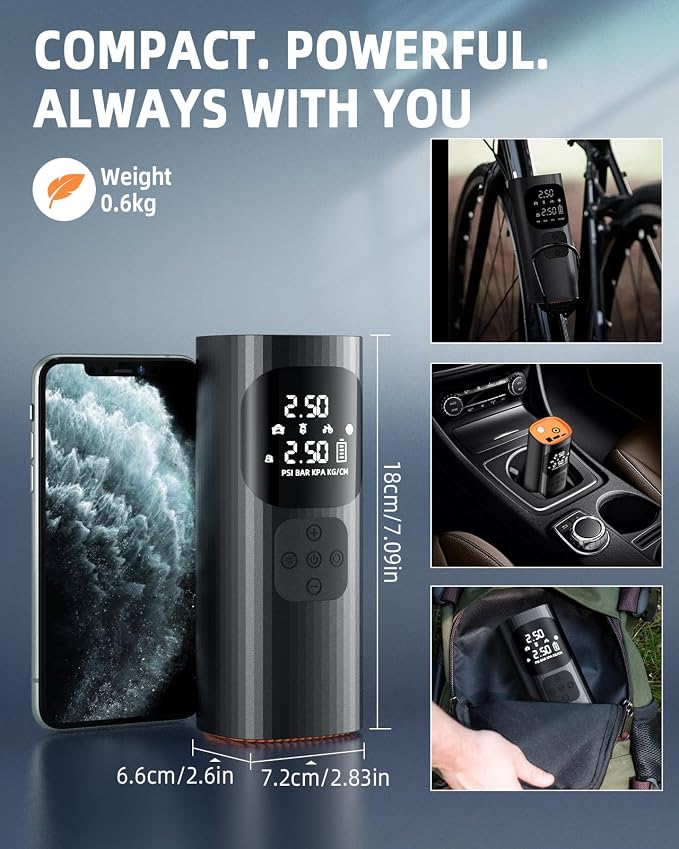 Tire Inflator Portable Air Compressor, 150PSI Cordless Air Pump - Image 5