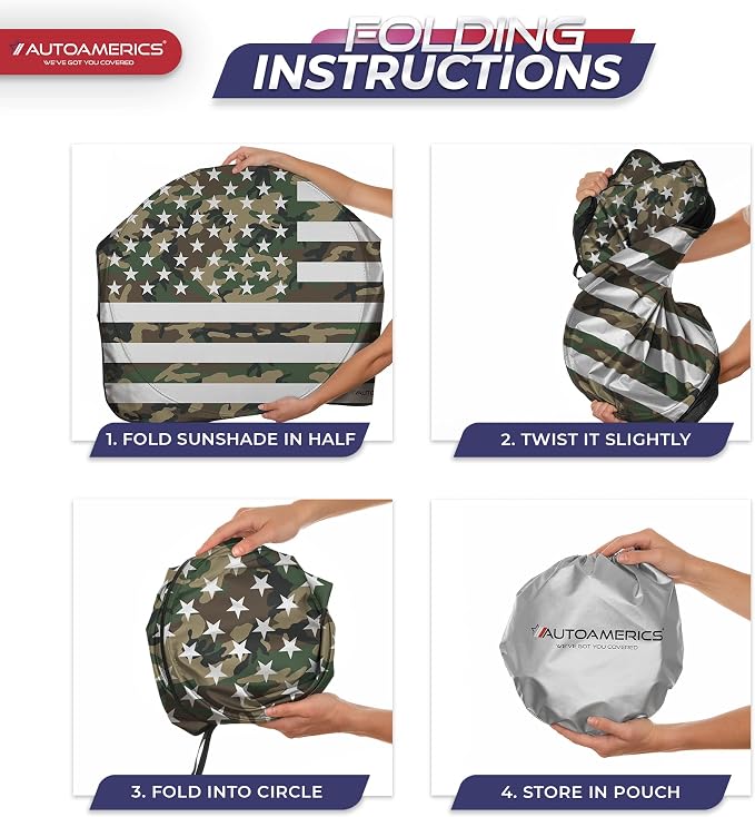 Autoamerics 1-Piece Windshield Sun Shade ERDL Camo American Flag USA Design - Image 8