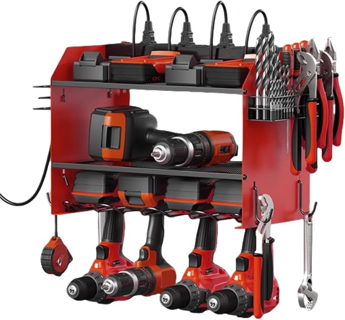 Power Tool Storage Rack, Garage Wall Mount Tool Rack, 4 Drill Bit Holders by XLRPAT