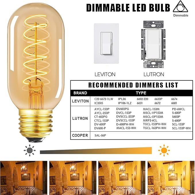 Vintage LED Spiral Filament Bulb T14, E26 Base, 4W Equivalent, 40W Warm White - Image 5