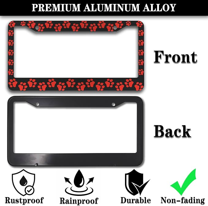 Custom License Plate Frame Black and Red License Plate Frames Animal Dog Paw - Image 3