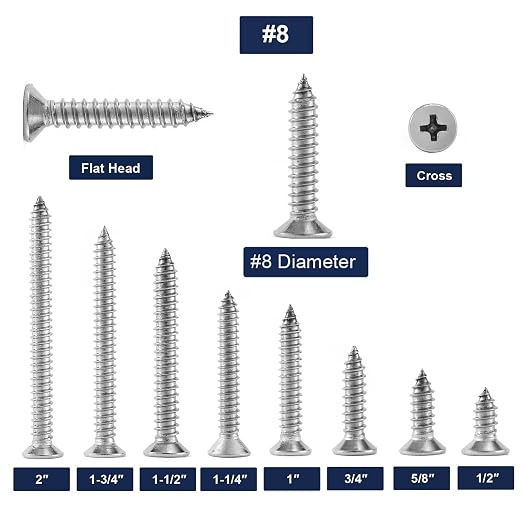 #8 x 2" Wood Screw 100Pcs 18-8 Stainless Steel Screws Flat Head Phillips Fast - Image 3