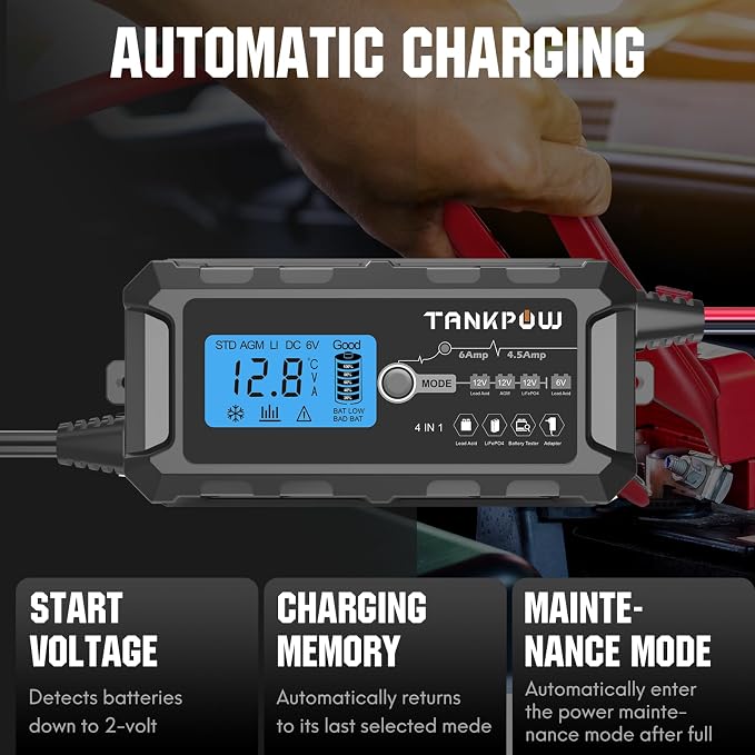 6-Amp Automotive Battery Charger, 6V and 12V Smart Car Battery Charger - Image 4