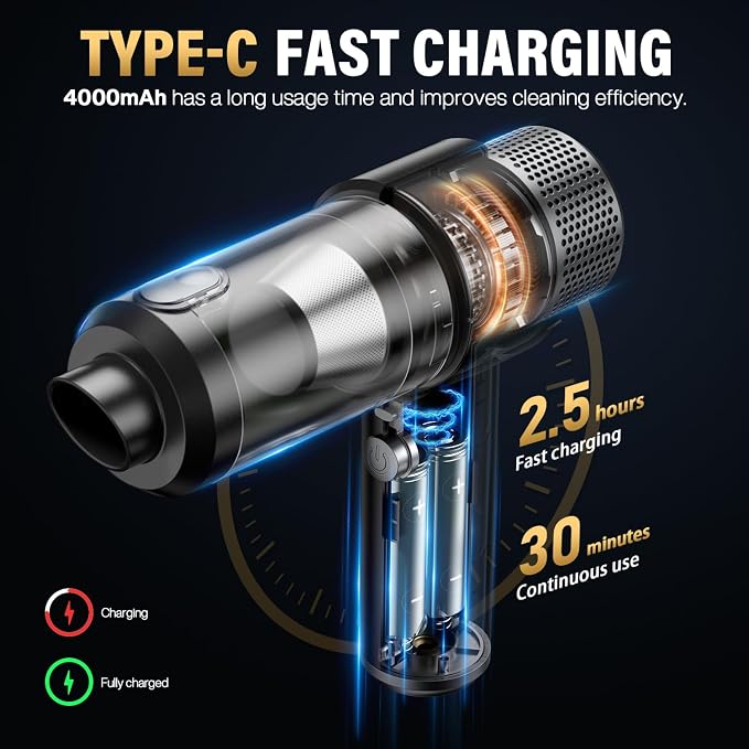 Handheld Car Vacuum Cleaner, 16000PA Car Vacuum Portable Cordless, 4 in 1 Air - Image 4